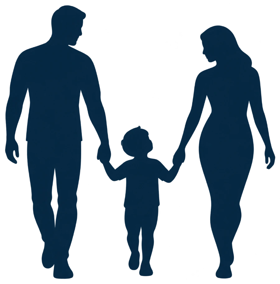 A family of three walking together